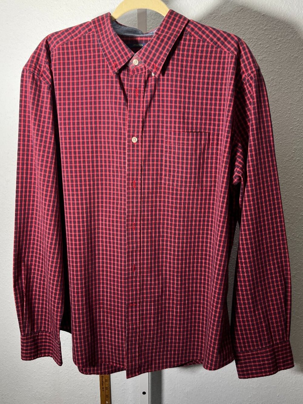 Mason James Stretch Red & Black Plaid Long-Sleeve Button-Up SZ XL